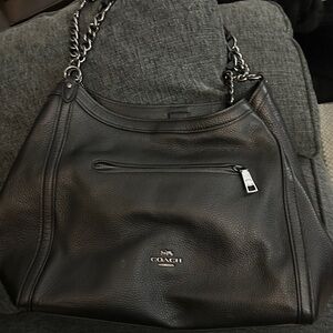Coach Black Pebbled Leather Shoulder Tote with Silver Hardware